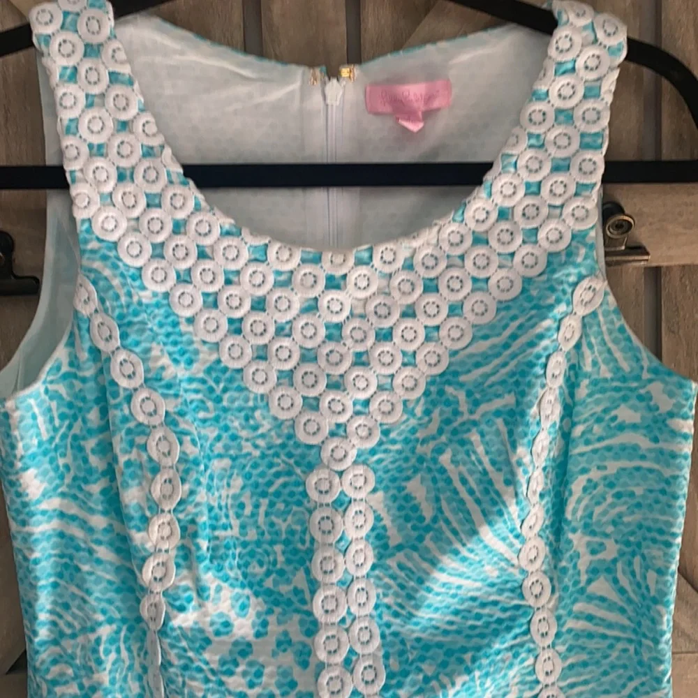 Lilly Pulitzer sleeveless dress 4 Teal blue and white - Picture 2 of 8